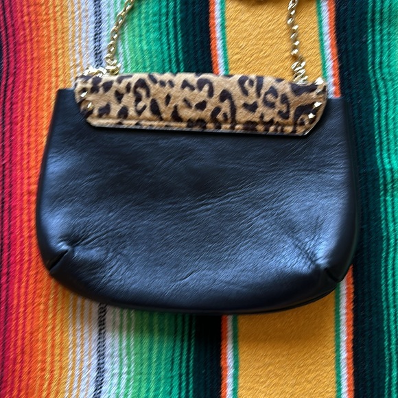 Zara Black Leather Leopard Gold chain Handbag - Picture 3 of 7